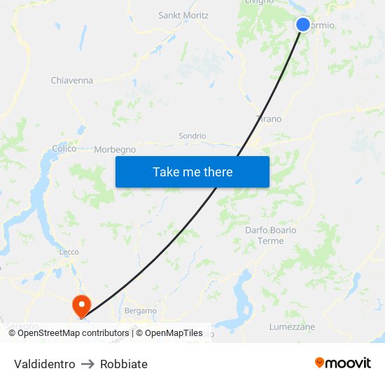 Valdidentro to Robbiate map
