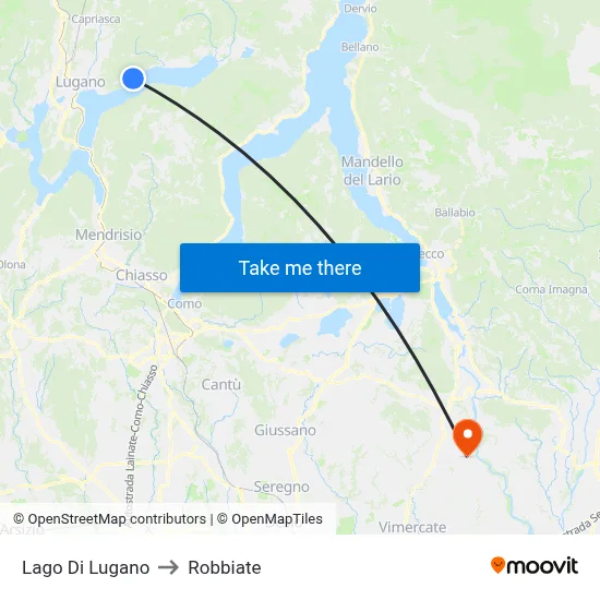Lake of Lugano to Robbiate map