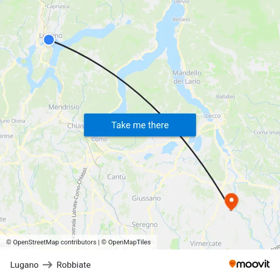 Lugano to Robbiate map