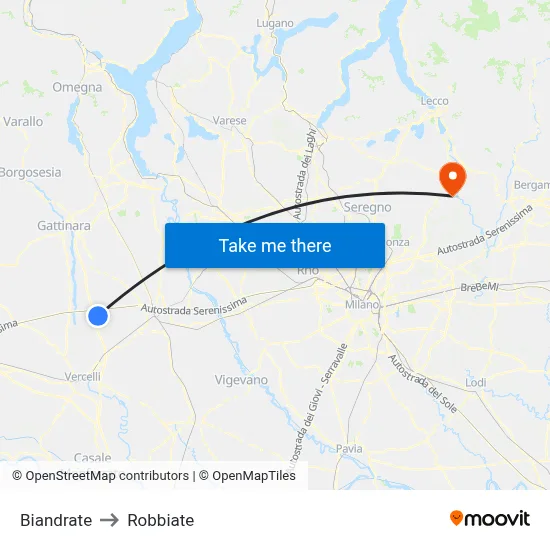 Biandrate to Robbiate map