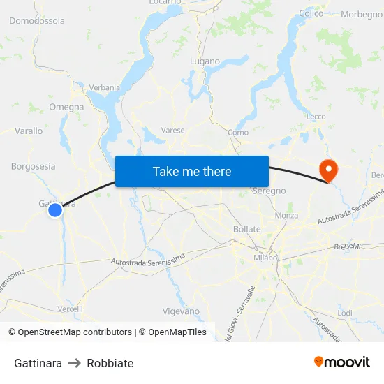 Gattinara to Robbiate map