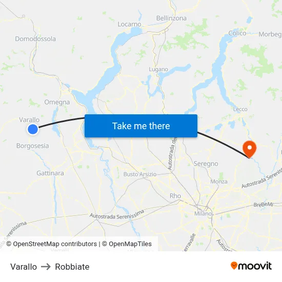 Varallo to Robbiate map