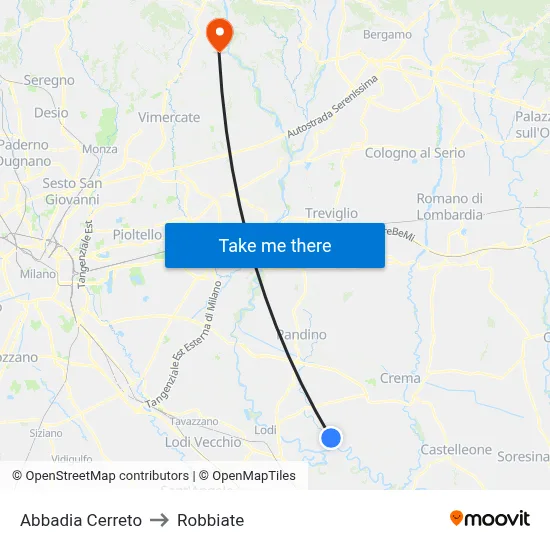 Abbadia Cerreto to Robbiate map