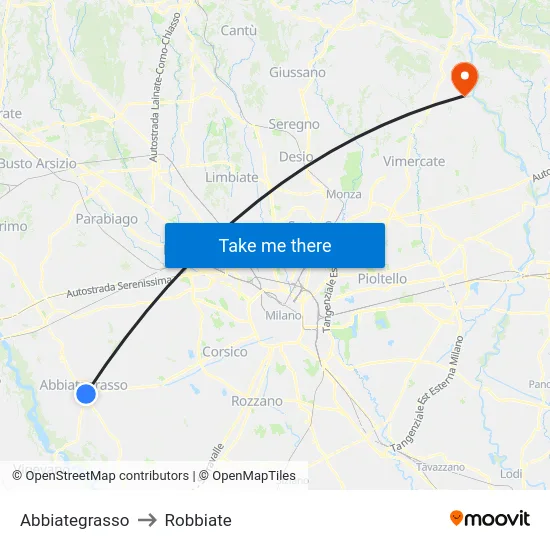 Abbiategrasso to Robbiate map