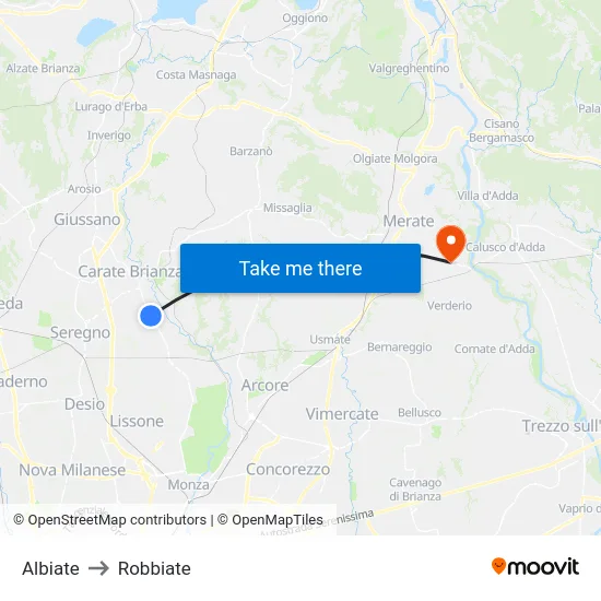 Albiate to Robbiate map