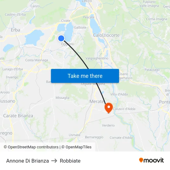 Annone di Brianza to Robbiate map