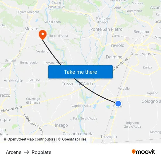 Arcene to Robbiate map