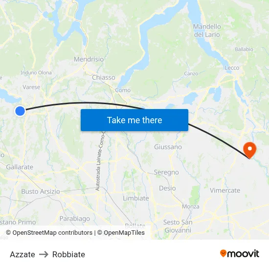 Azzate to Robbiate map