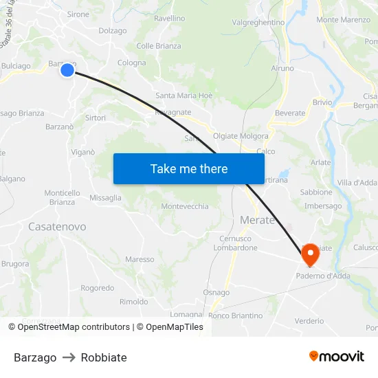 Barzago to Robbiate map