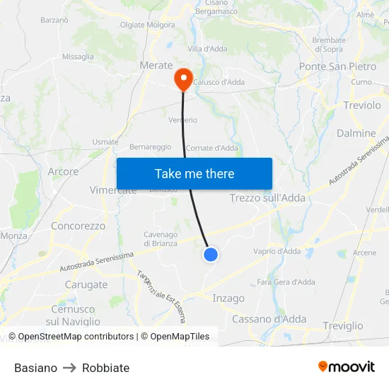 Basiano to Robbiate map