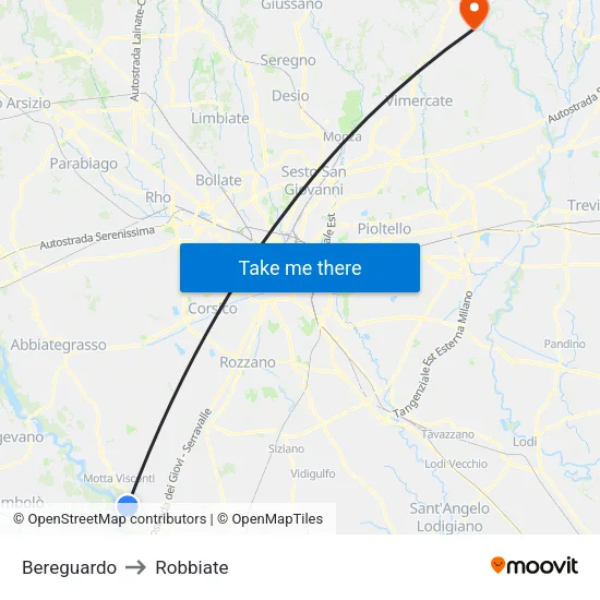 Bereguardo to Robbiate map