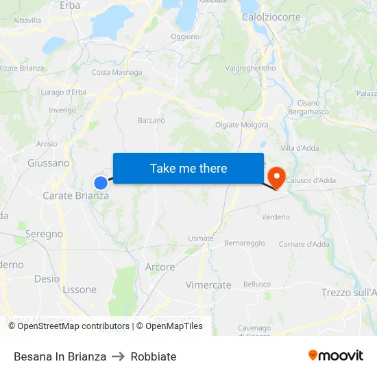 Besana in Brianza to Robbiate map