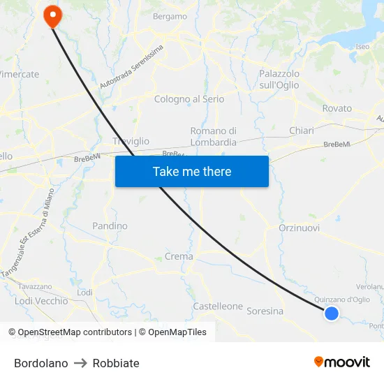 Bordolano to Robbiate map