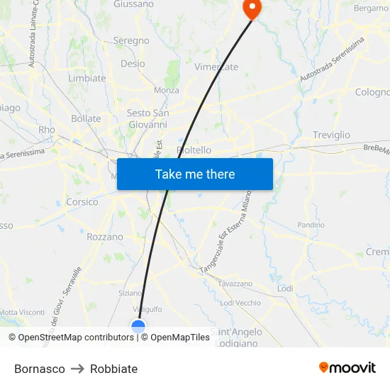 Bornasco to Robbiate map