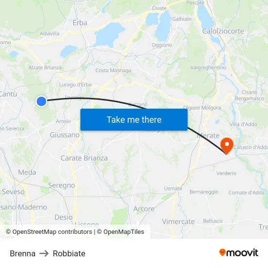 Brenna to Robbiate map