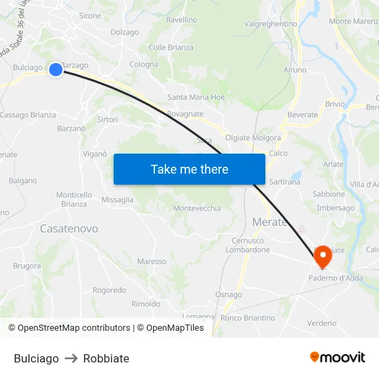 Bulciago to Robbiate map