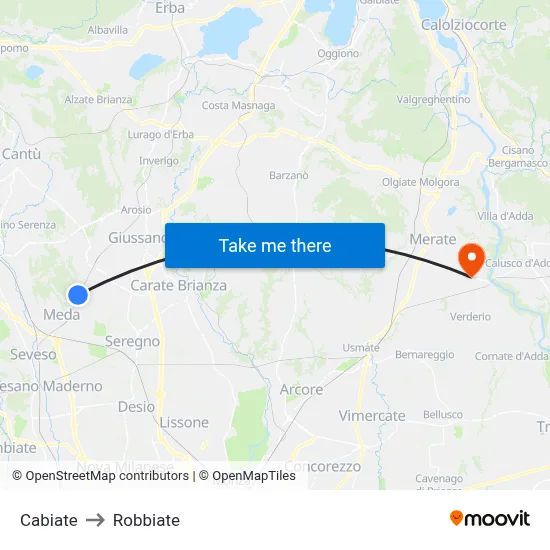 Cabiate to Robbiate map