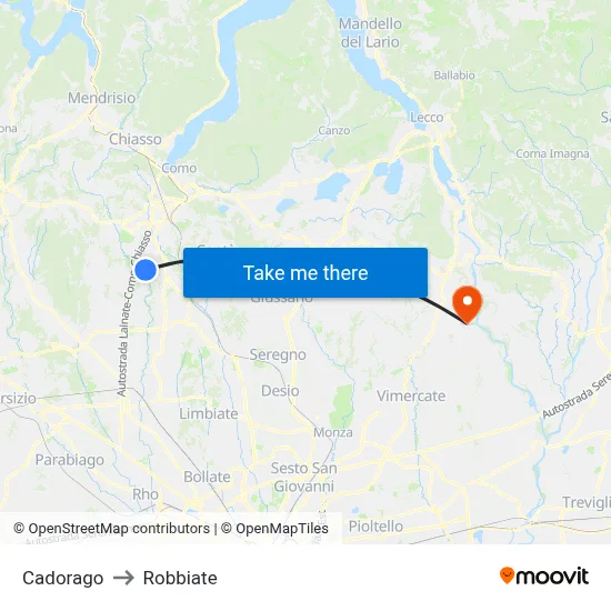Cadorago to Robbiate map