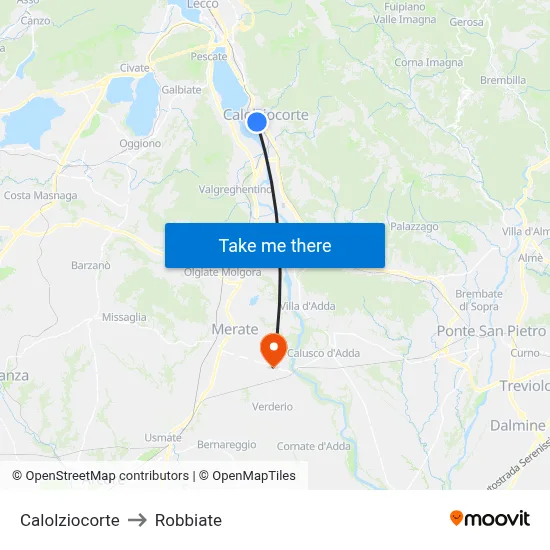 Calolziocorte to Robbiate map