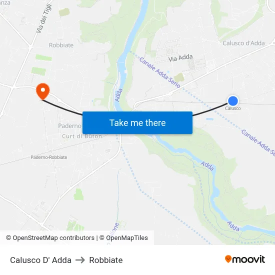 Calusco d'Adda to Robbiate map