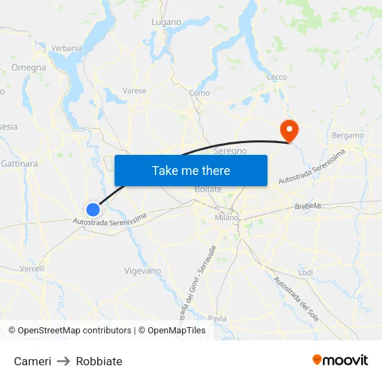 Cameri to Robbiate map