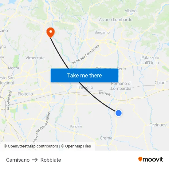 Camisano to Robbiate map