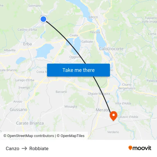 Canzo to Robbiate map