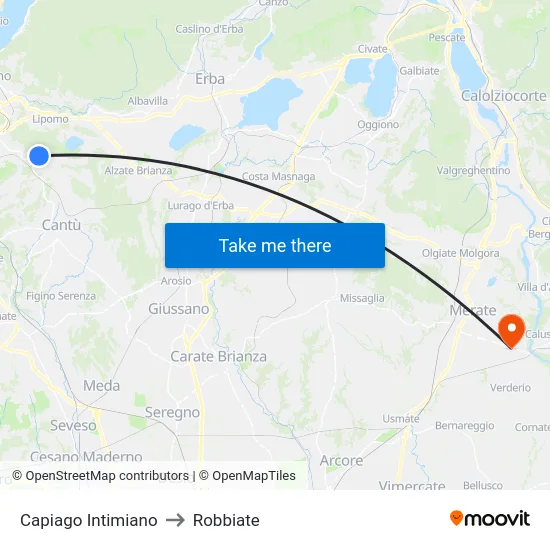 Capiago Intimiano to Robbiate map