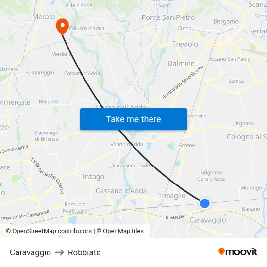 Caravaggio to Robbiate map