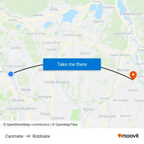 Carimate to Robbiate map