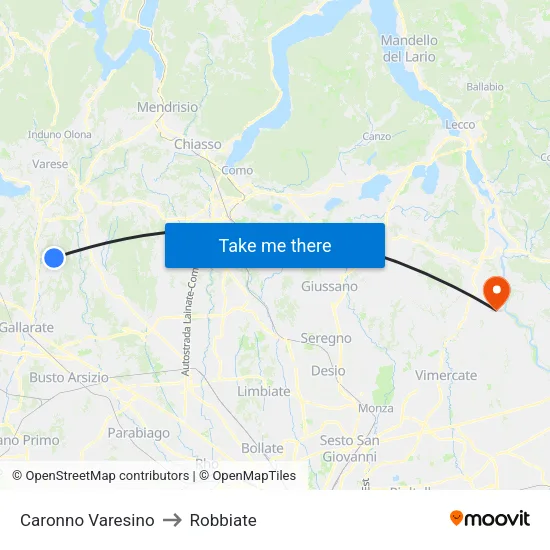 Caronno Varesino to Robbiate map
