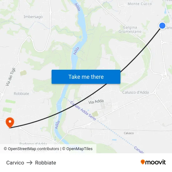 Carvico to Robbiate map