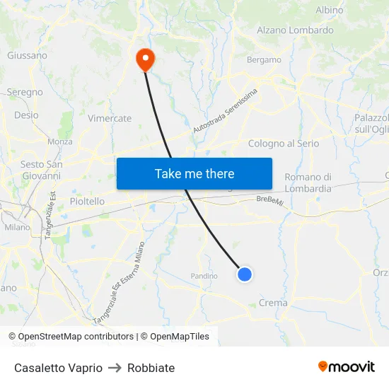 Casaletto Vaprio to Robbiate map