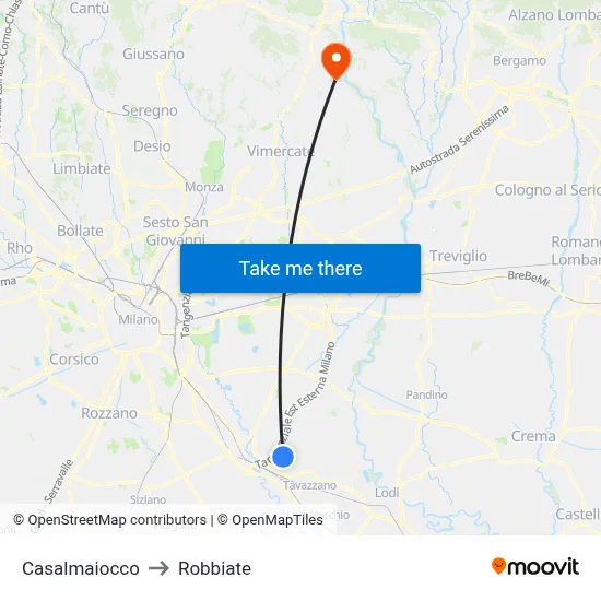Casalmaiocco to Robbiate map