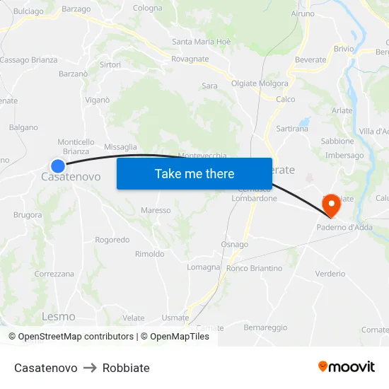 Casatenovo to Robbiate map