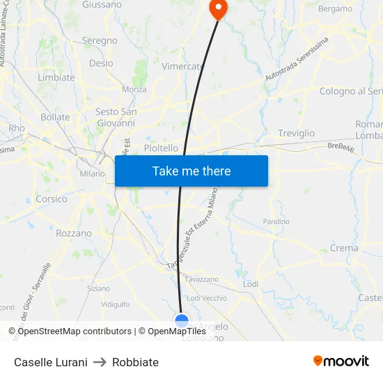 Caselle Lurani to Robbiate map