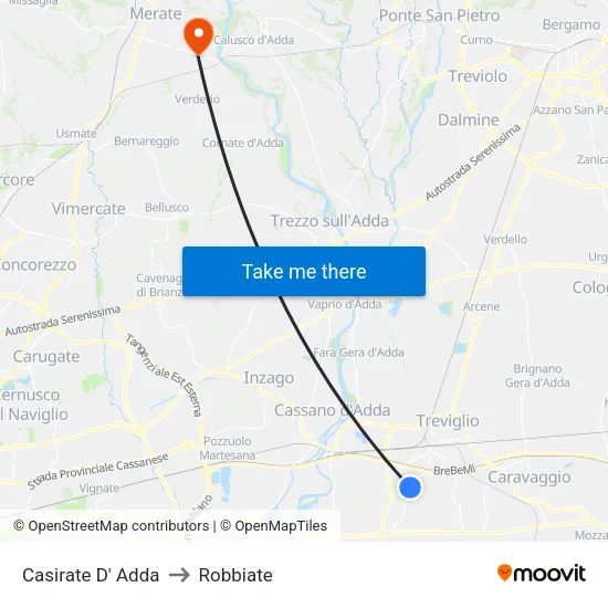 Casirate D' Adda to Robbiate map