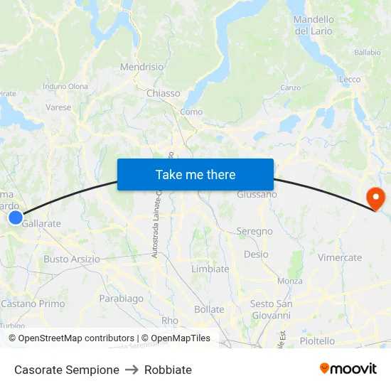 Casorate Sempione to Robbiate map