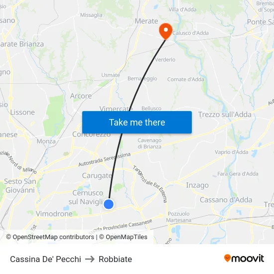Cassina De' Pecchi to Robbiate map
