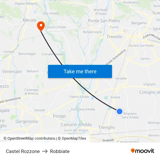 Castel Rozzone to Robbiate map