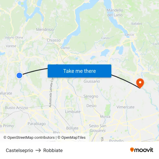 Castelseprio to Robbiate map