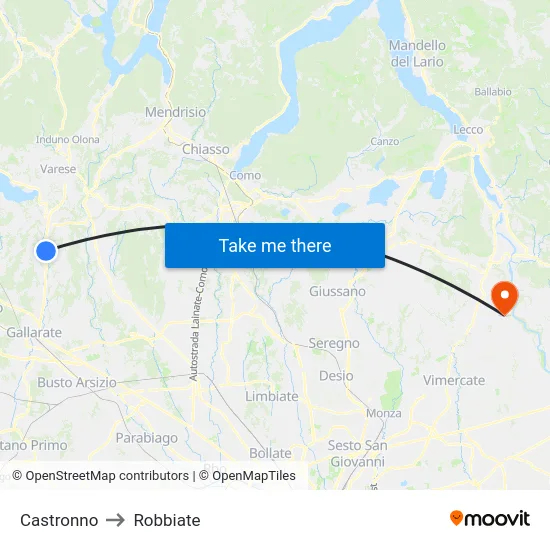 Castronno to Robbiate map
