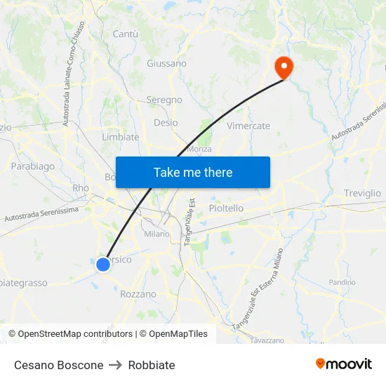 Cesano Boscone to Robbiate map