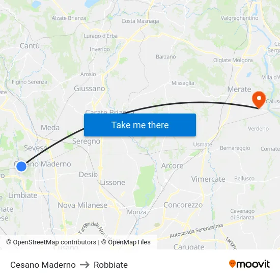 Cesano Maderno to Robbiate map