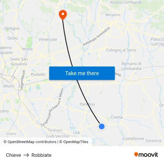 Chieve to Robbiate map