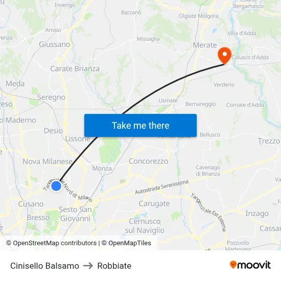 Cinisello Balsamo to Robbiate map