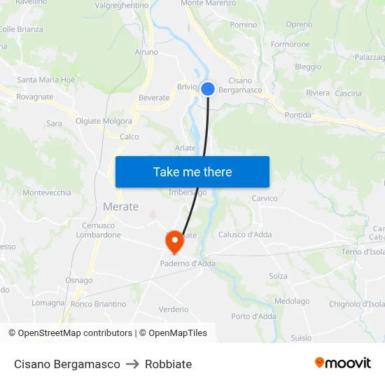 Cisano Bergamasco to Robbiate map