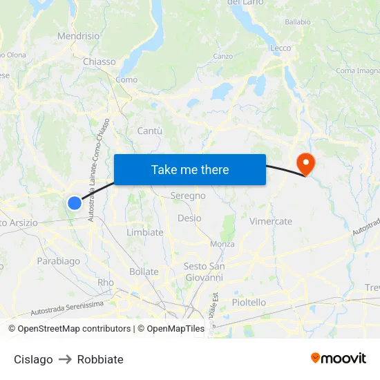 Cislago to Robbiate map