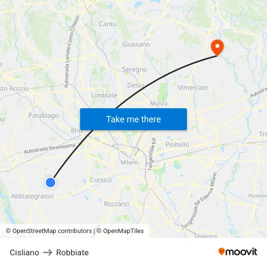 Cisliano to Robbiate map