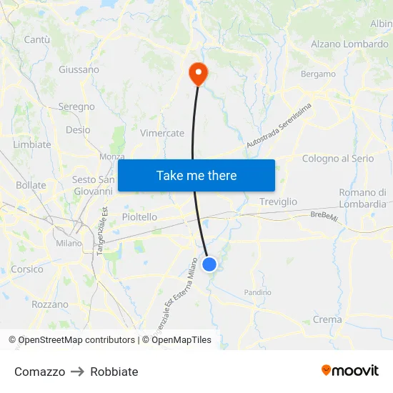 Comazzo to Robbiate map